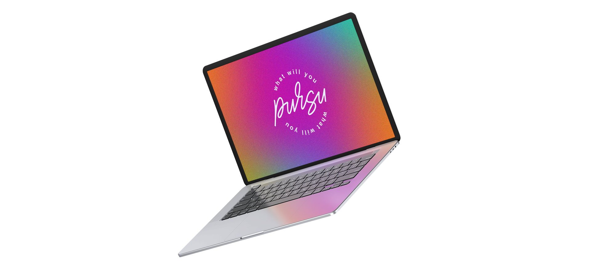 Pursu laptop with a colorful rainbow blur background. Pursu is a premium creative agency providing website and branding services to businesses.